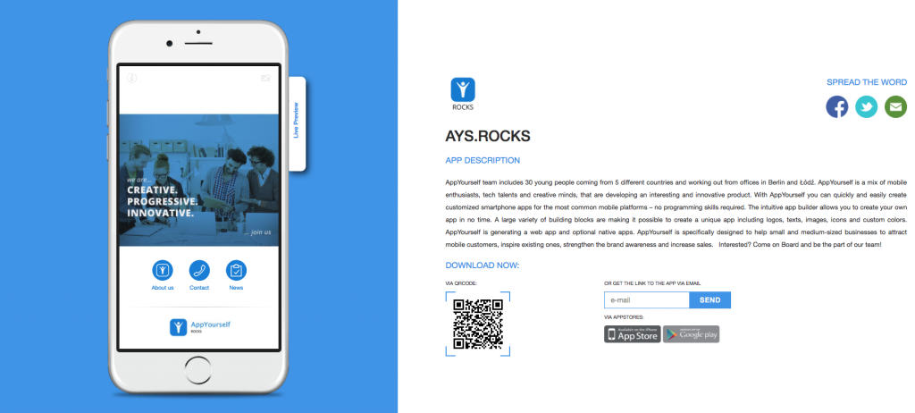The new App Landinpage of AppYourself