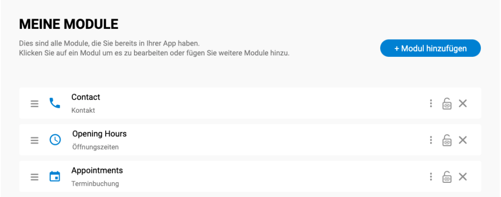 Meine Module zeigen alle bereits vorhandenen App-Module